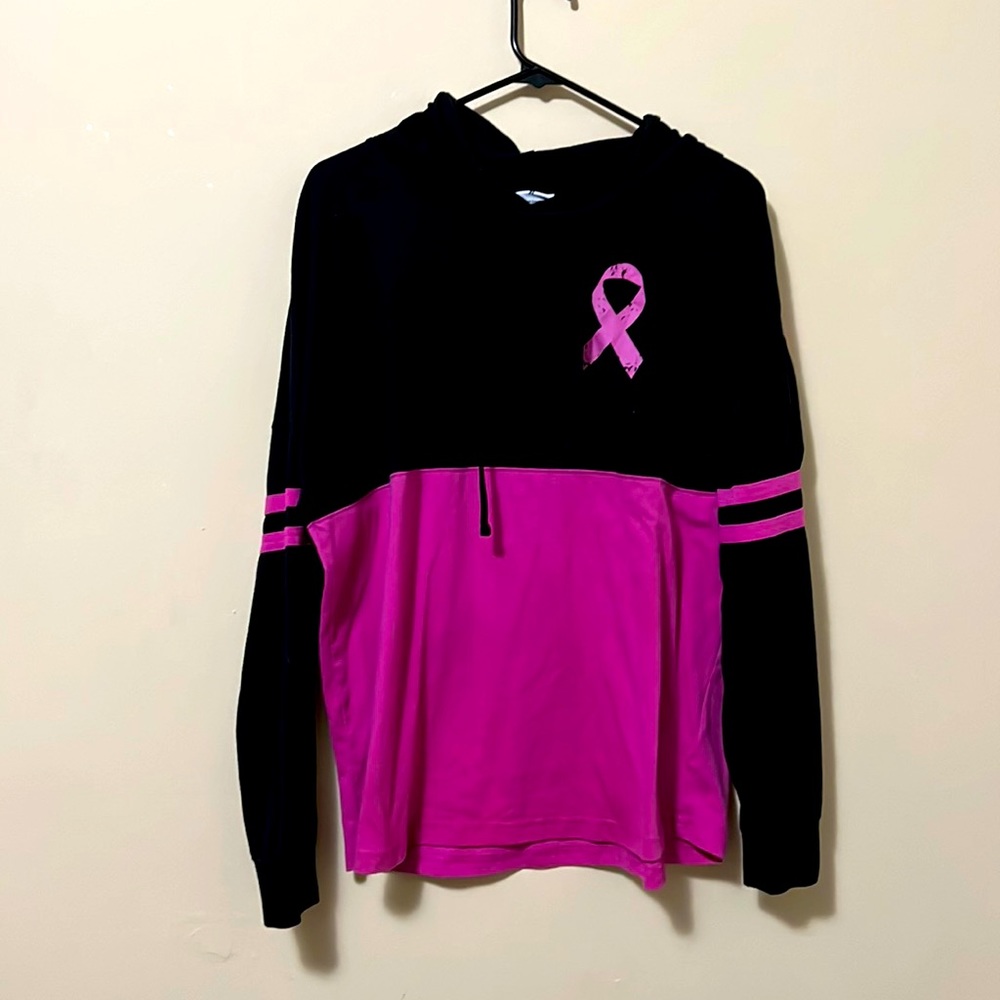 Breast Cancer Awareness Believe Hoodie Block color Long Sleeve pink/black XL